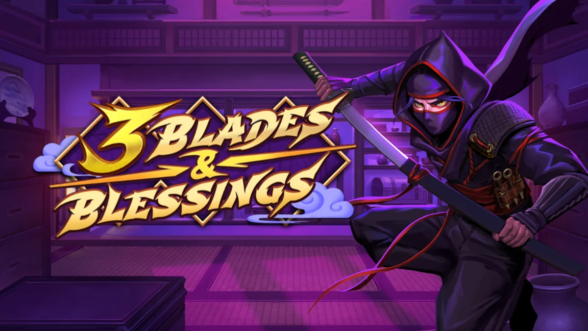 The promotional header for 3 Blades & Blessings, an online slot game on Betty.ca.