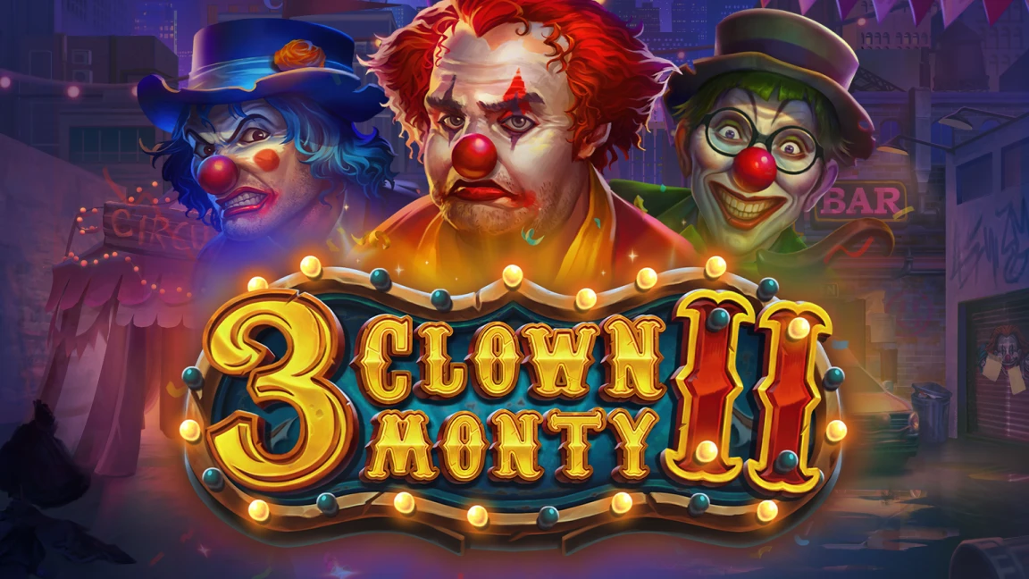 The promotional header for 3 Clown Monty II, an online slot game on Betty.ca.