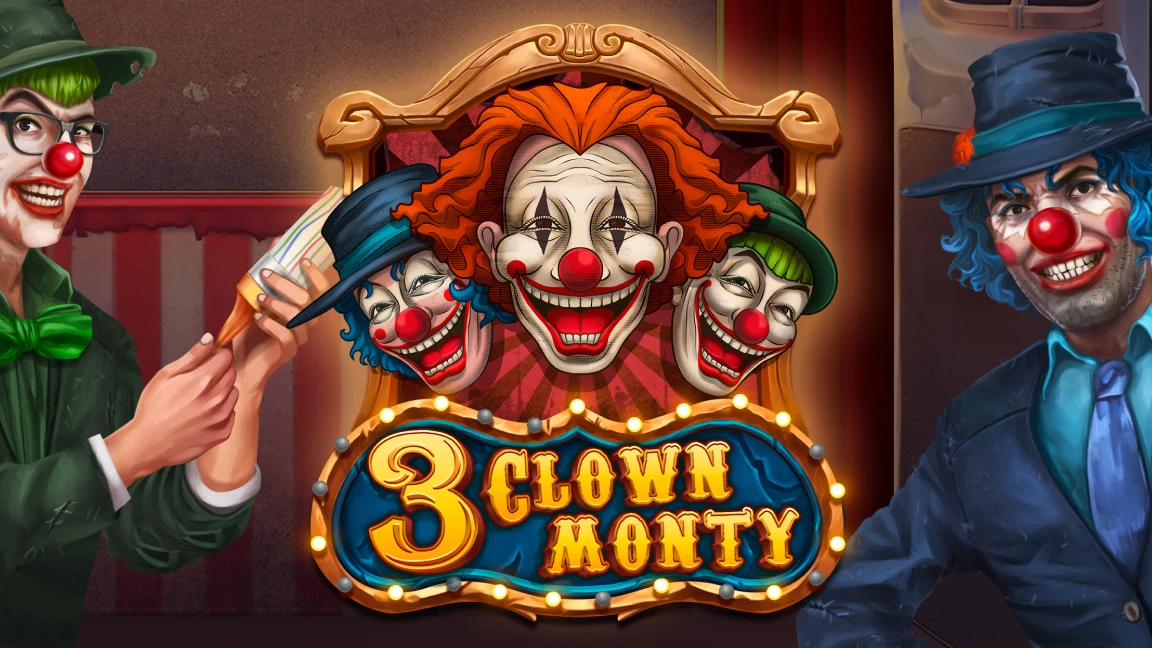 The promotional header for 3 Clown Monty, an online slot game on Betty.ca.