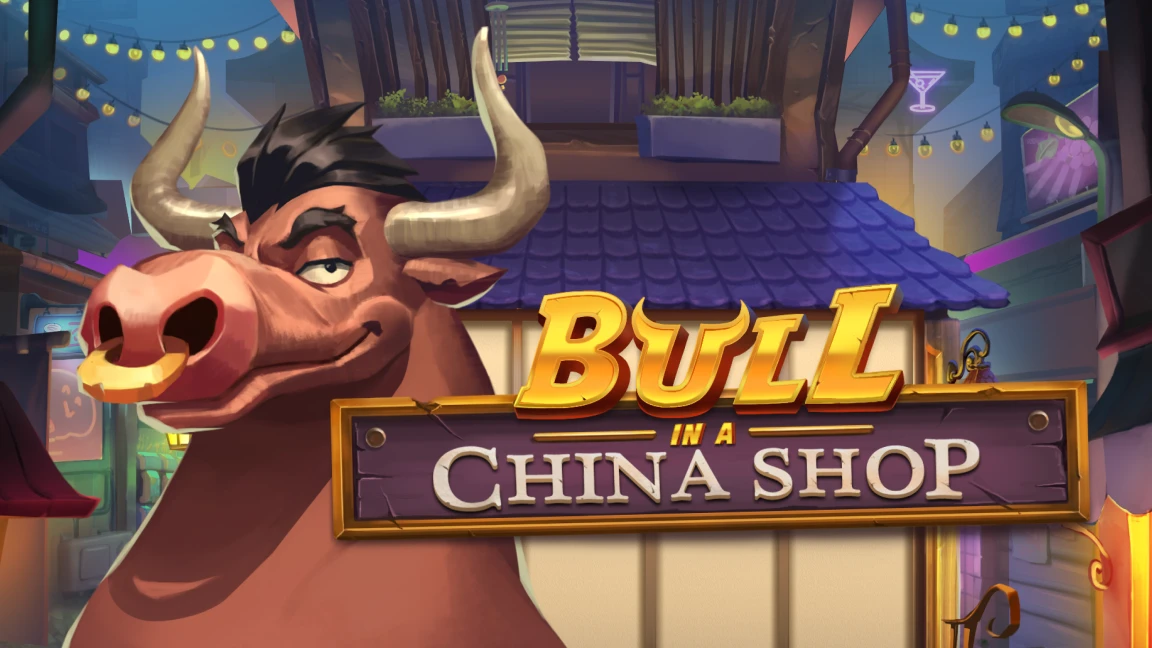The promotional header for Bull in a China Shop, an online slot game on Betty.ca.