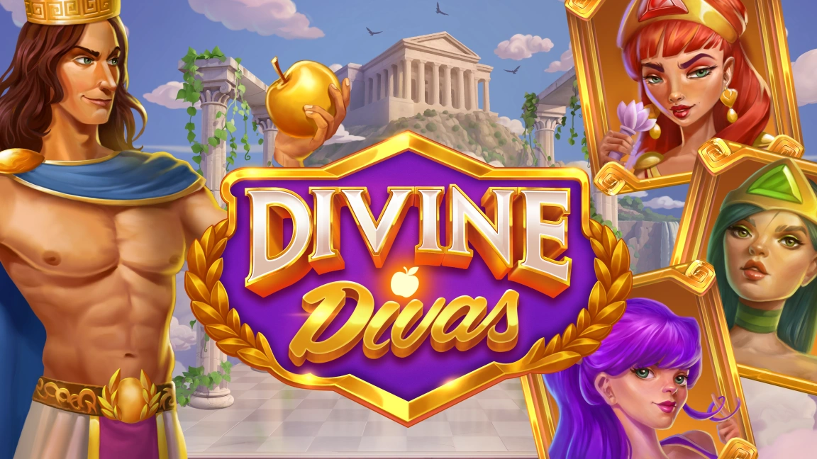 The promotional header for Divine Divas, an online slot game on Betty.ca.
