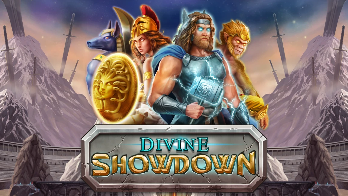 The promotional header for Divine Showdown, an online slot game on Betty.ca.