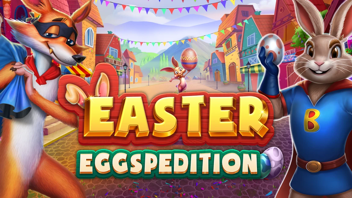 The promotional header for Easter Eggspedition, an online slot game on Betty.ca.