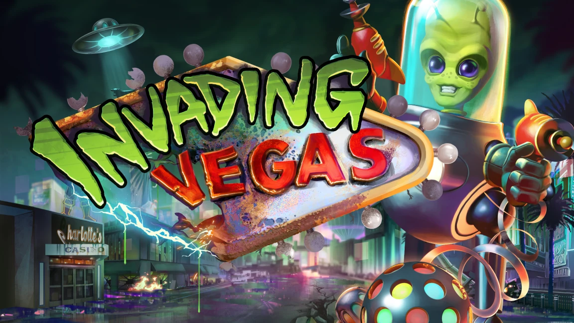 The promotional header for Invading Vegas, an online slot game on Betty.ca.