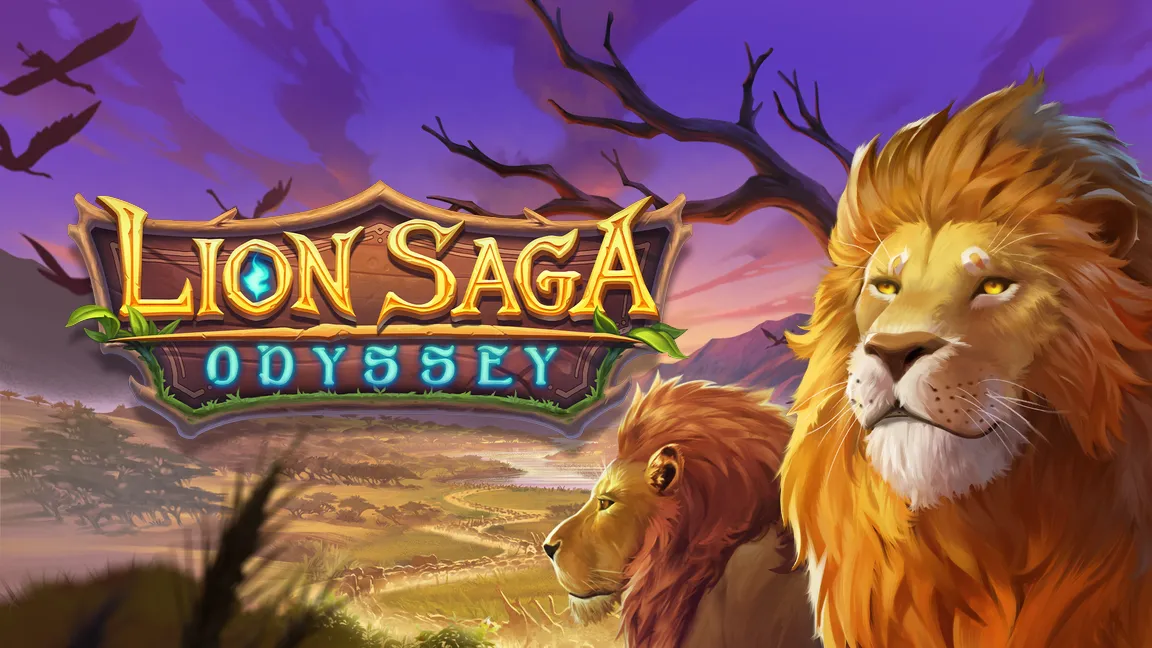 The promotional header for Lion Saga Odyssey, an online slot game on Betty.ca.