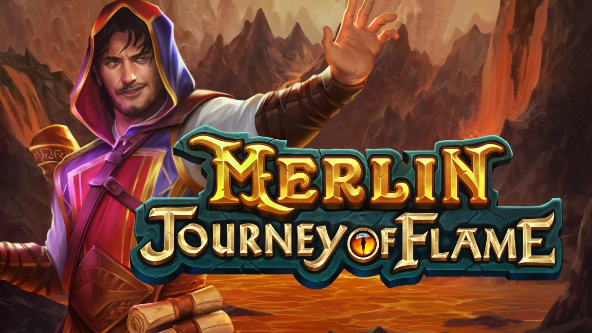 The promotional header for Merlin: Journey of Flame, an online slot game on Betty.ca.