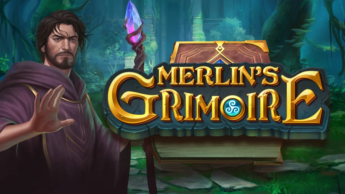 The promotional header for Merlin's Grimoire, an online slot game on Betty.ca.