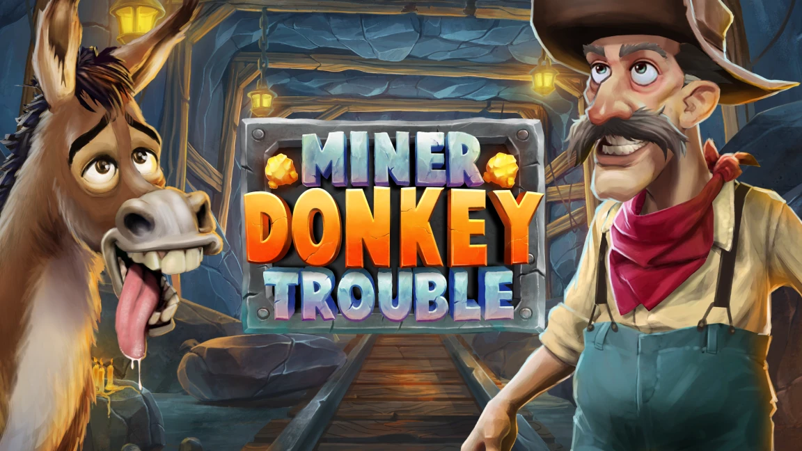 The promotional header for Miner Donkey Trouble, an online slot game on Betty.ca.