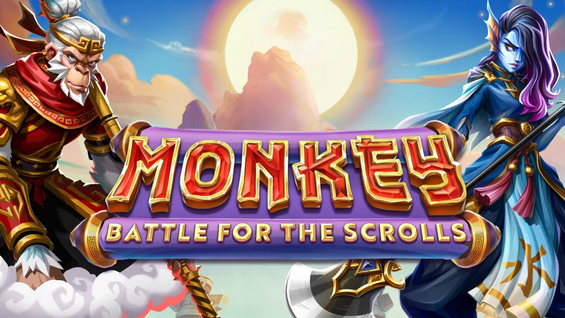 The promotional header for Monkey: Battle for the Scrolls, an online slot game on Betty.ca.