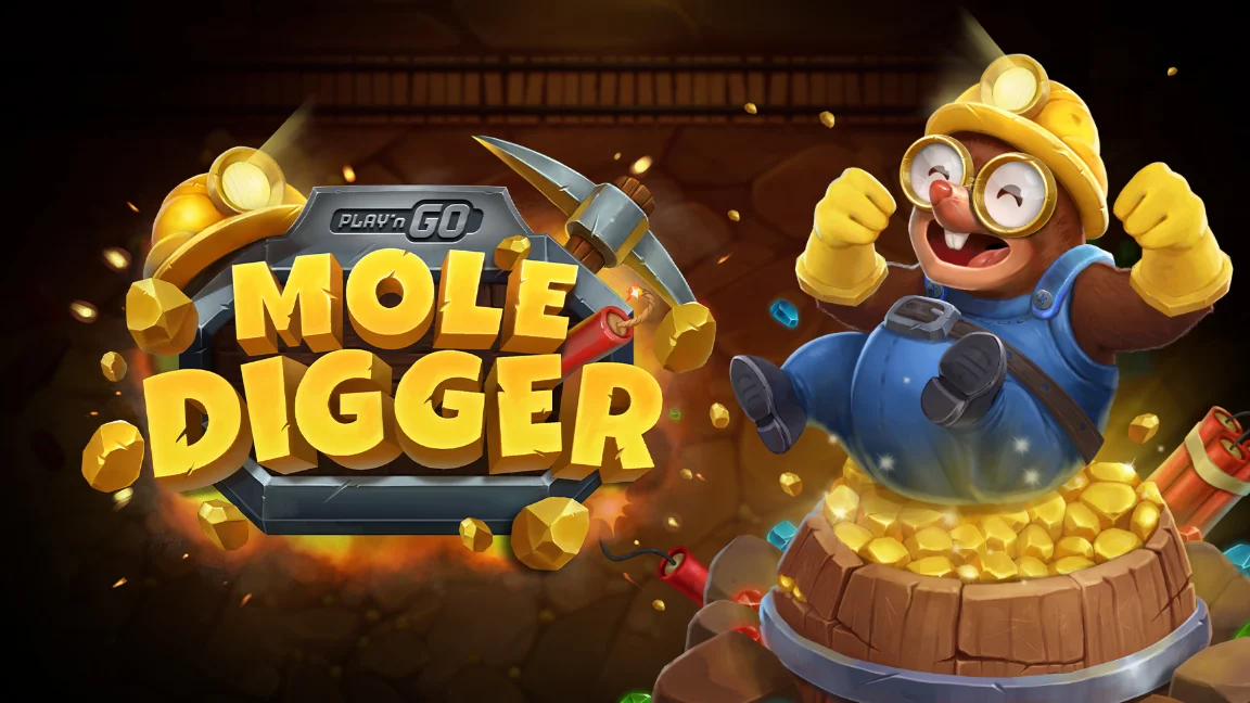 The promotional header for Play’n GO Mole Digger, an online slot game on Betty.ca.