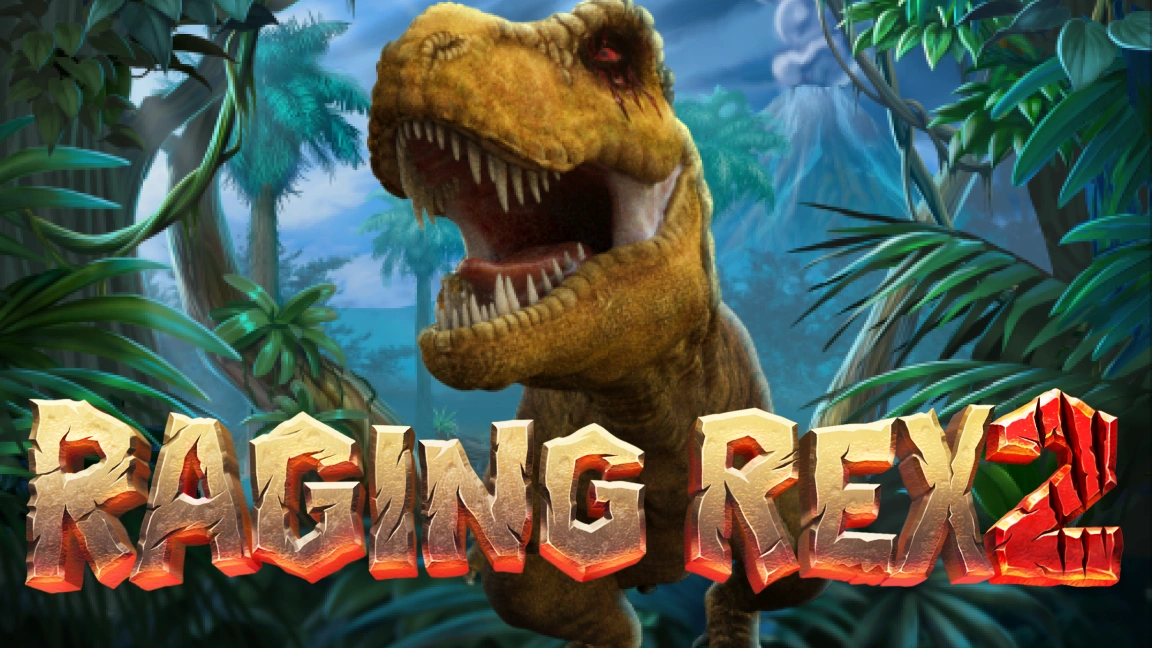 The promotional header for Raging Rex 2, an online slot game on Betty.ca.