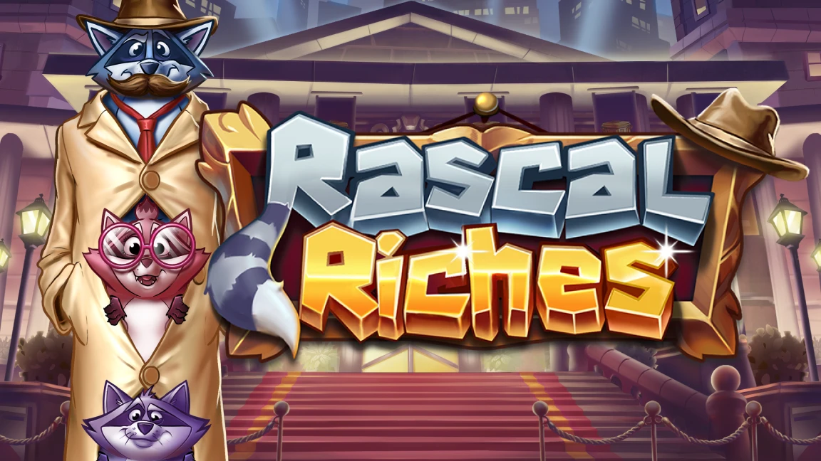 The promotional header for Rascal Riches, an online slot game on Betty.ca.