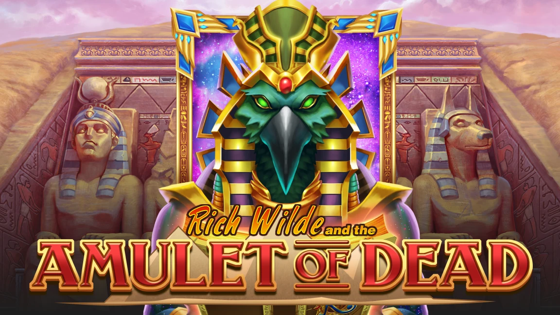 The promotional header for Rich Wilde and the Amulet of Dead, an online slot game on Betty.ca.