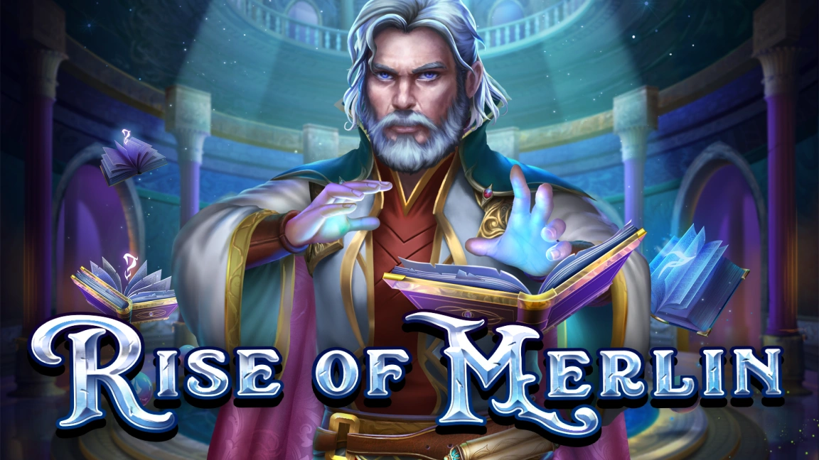 The promotional header for Rise of Merlin, an online slot game on Betty.ca.