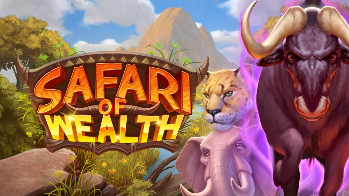 The promotional header for Safari of Wealth, an online slot game on Betty.ca.