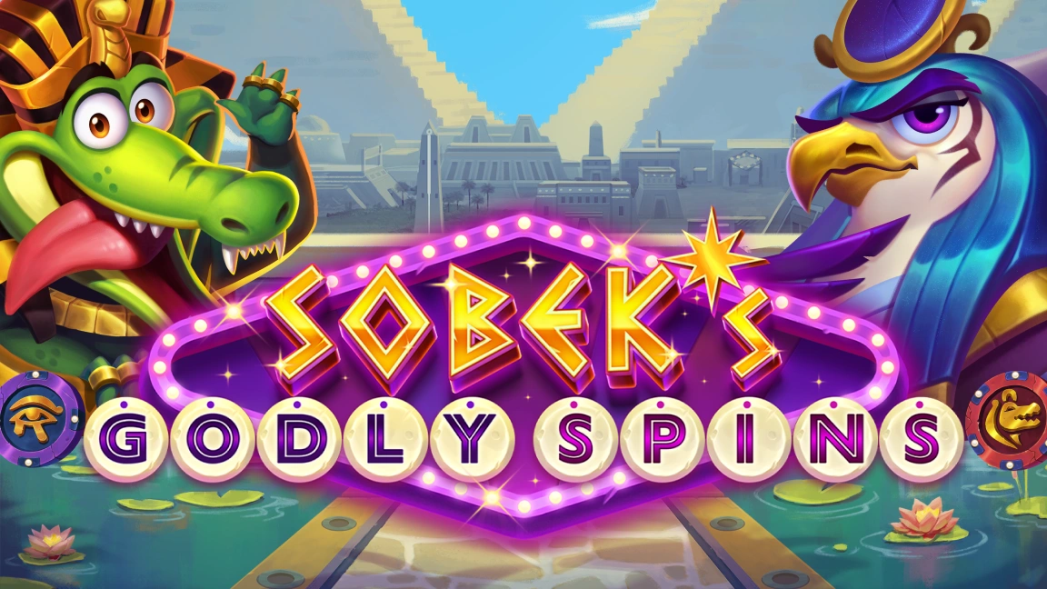 The promotional header for Sobek’s Godly Spins, an online slot game on Betty.ca.