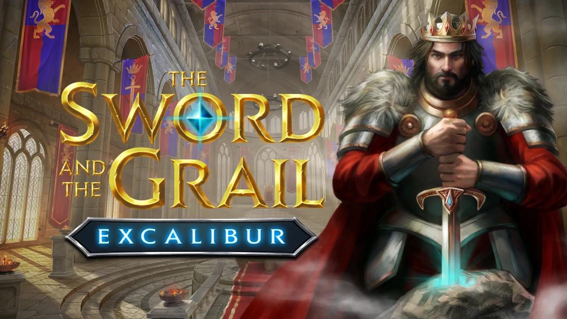 The promotional header for The Sword and the Grail Excalibur, an online slot game on Betty.ca.