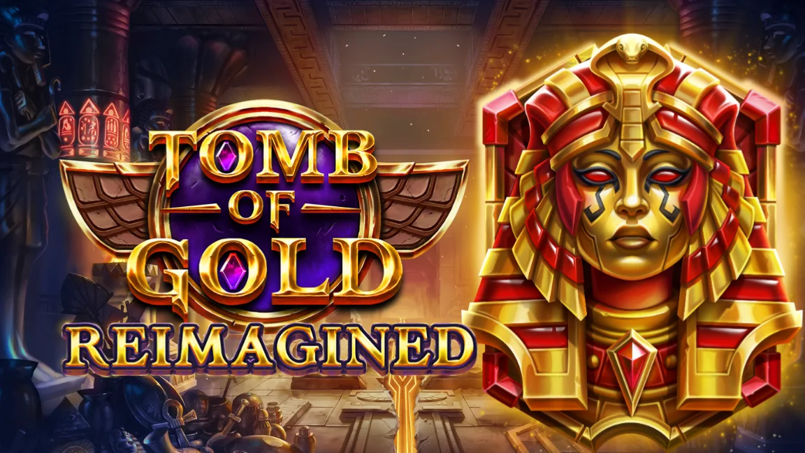 The promotional header for Tomb of Gold Reimagined, an online slot game on Betty.ca.