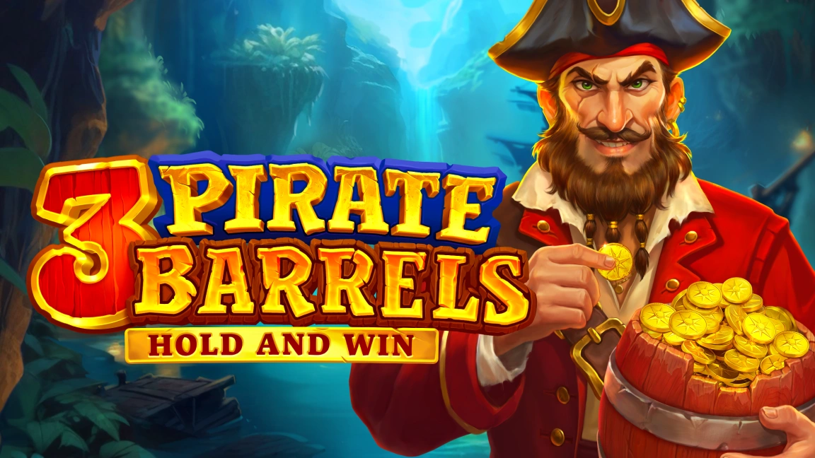 The promotional header for 3 Pirate Barrels: Hold and Win, an online slot game on Betty.ca.
