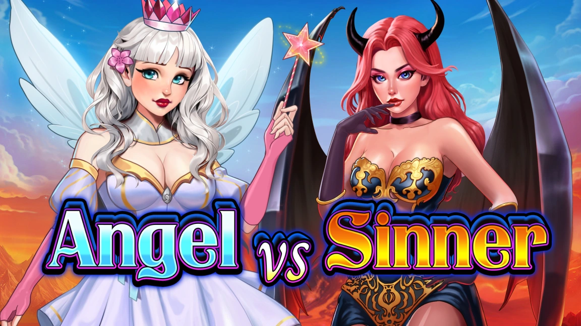 The promotional header for Angel vs Sinner, an online slot game on Betty.ca.