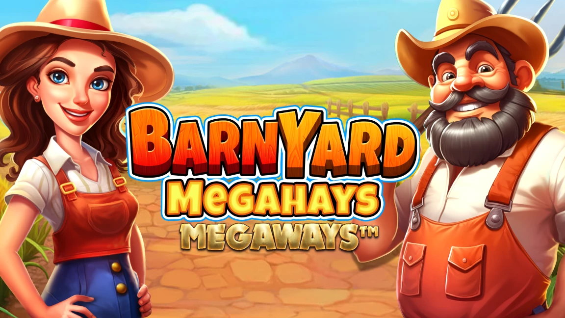 The promotional header for Barnyard Megahays Megaways, an online slot game on Betty.ca.