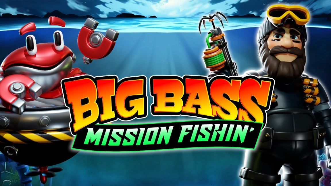 The promotional header for Big Bass Mission Fishin’, an online slot game on Betty.ca.
