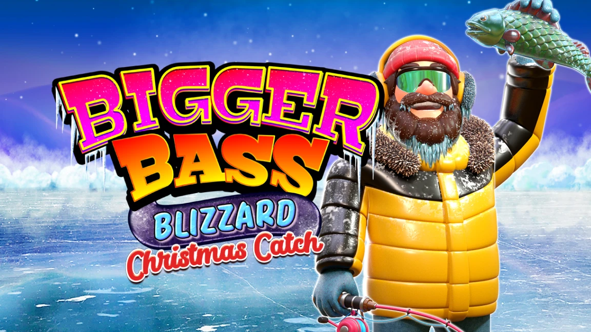 The promotional header for Bigger Bass Blizzard - Christmas Catch, an online slot game on Betty.ca.