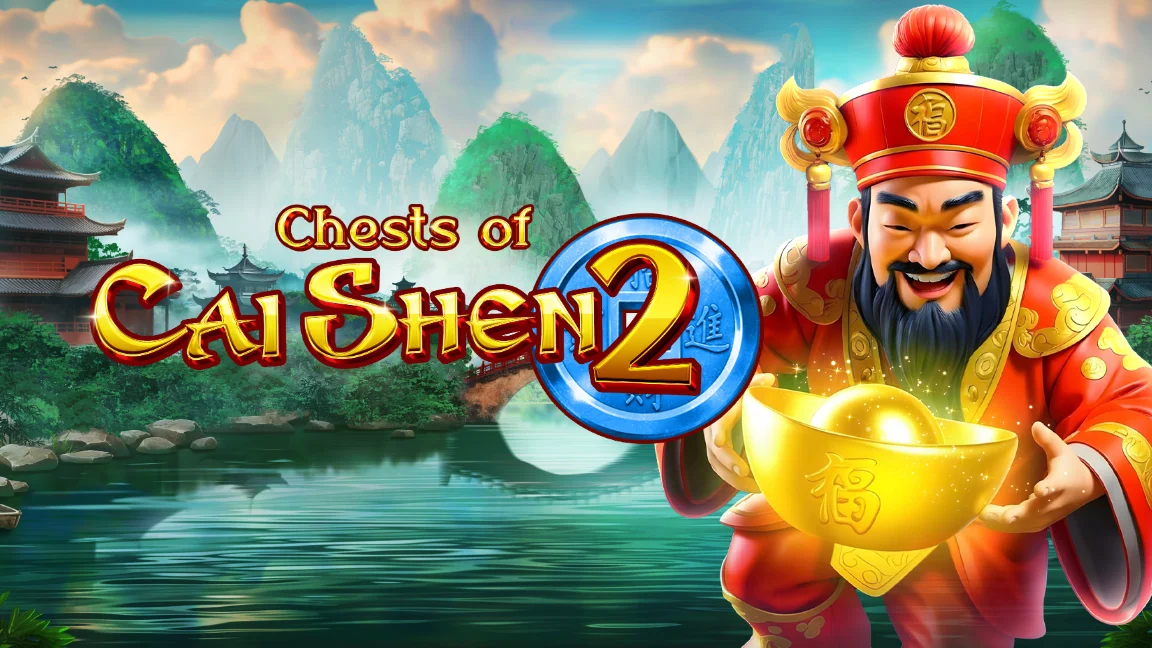 The promotional header for Chests of Cai Shen 2, an online slot game on Betty.ca.