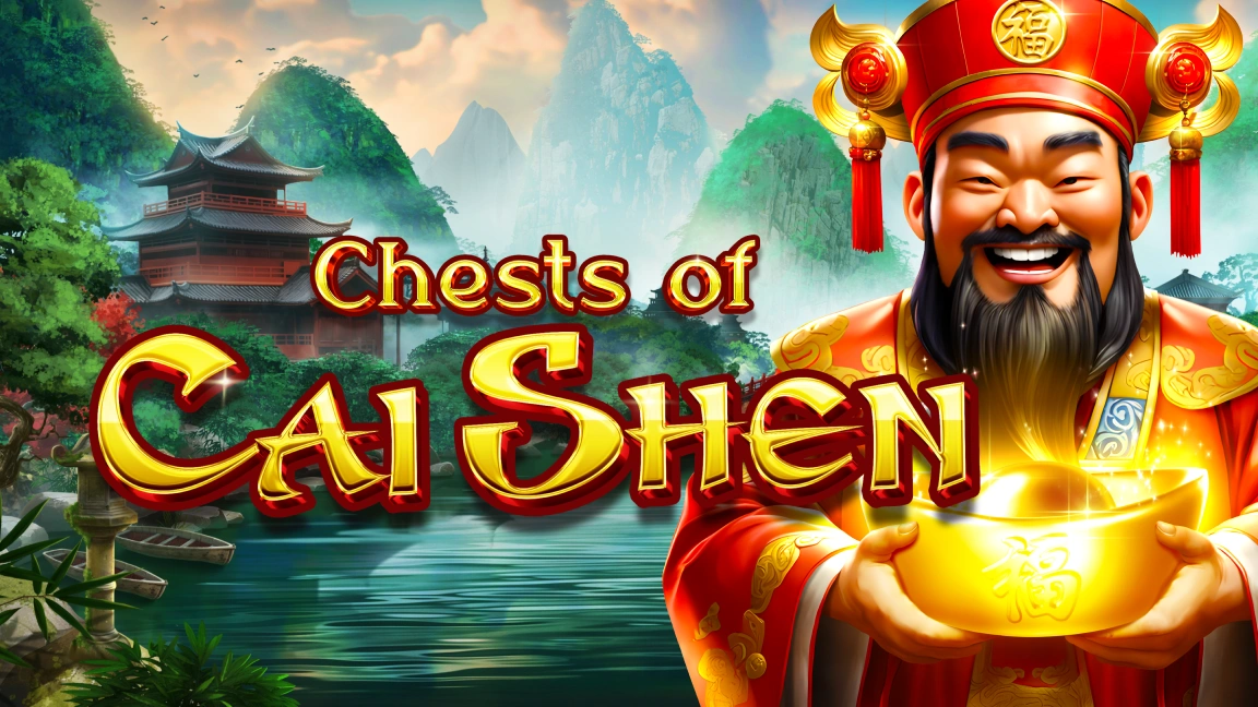 The promotional header for Chests of Cai Shen, an online slot game on Betty.ca.