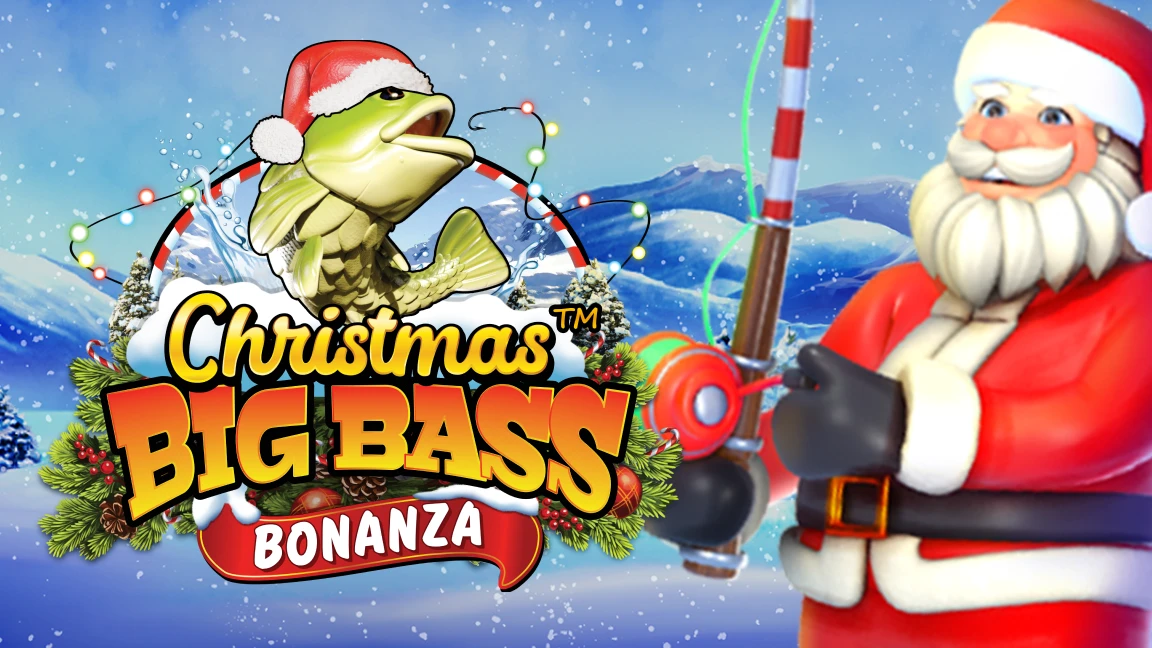 The promotional header for Christmas Big Bass Bonanza, an online slot game on Betty.ca.