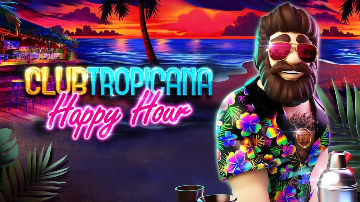 The promotional header for Club Tropicana - Happy Hour, an online slot game on Betty.ca.