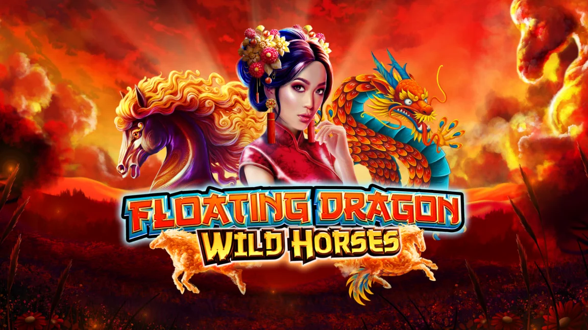 The promotional header for Floating Dragon Wild Horses, an online slot game on Betty.ca.