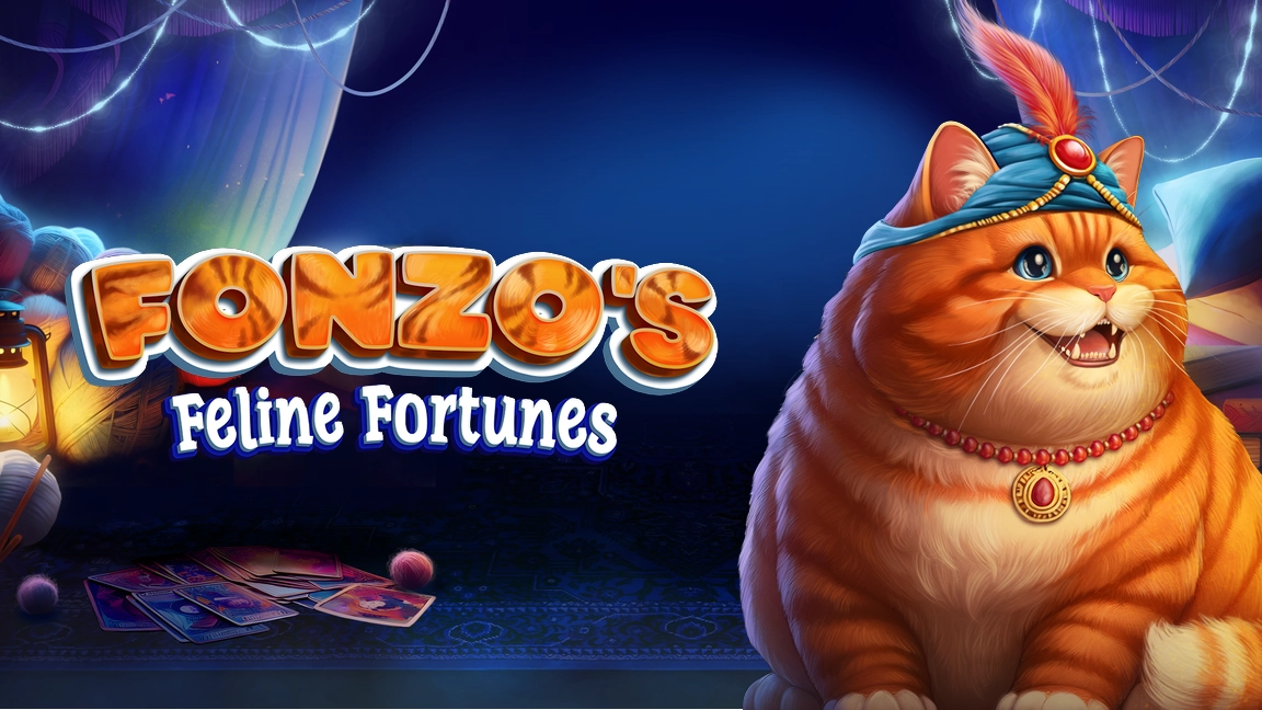 The promotional header for Fonzo's Feline Fortunes, an online slot game on Betty.ca.