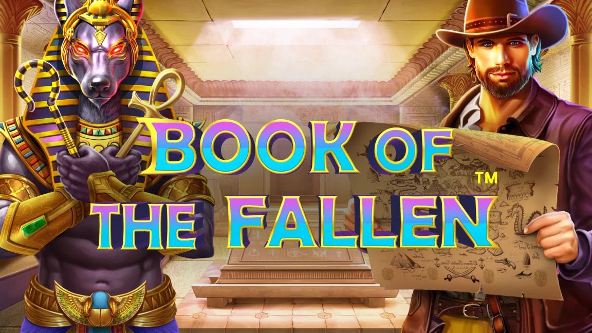 The promotional header for Book of The Fallen, an online slot game on Betty.ca.