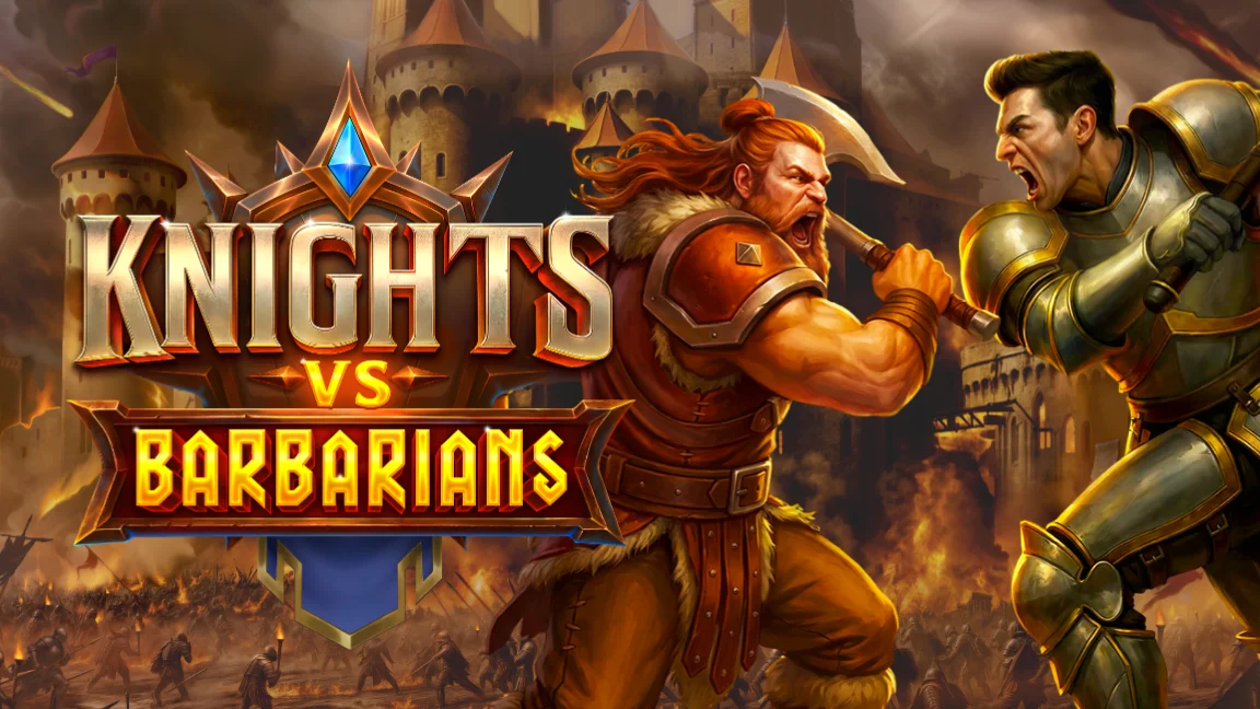 The promotional header for Knights vs Barbarians, an online slot game on Betty.ca.