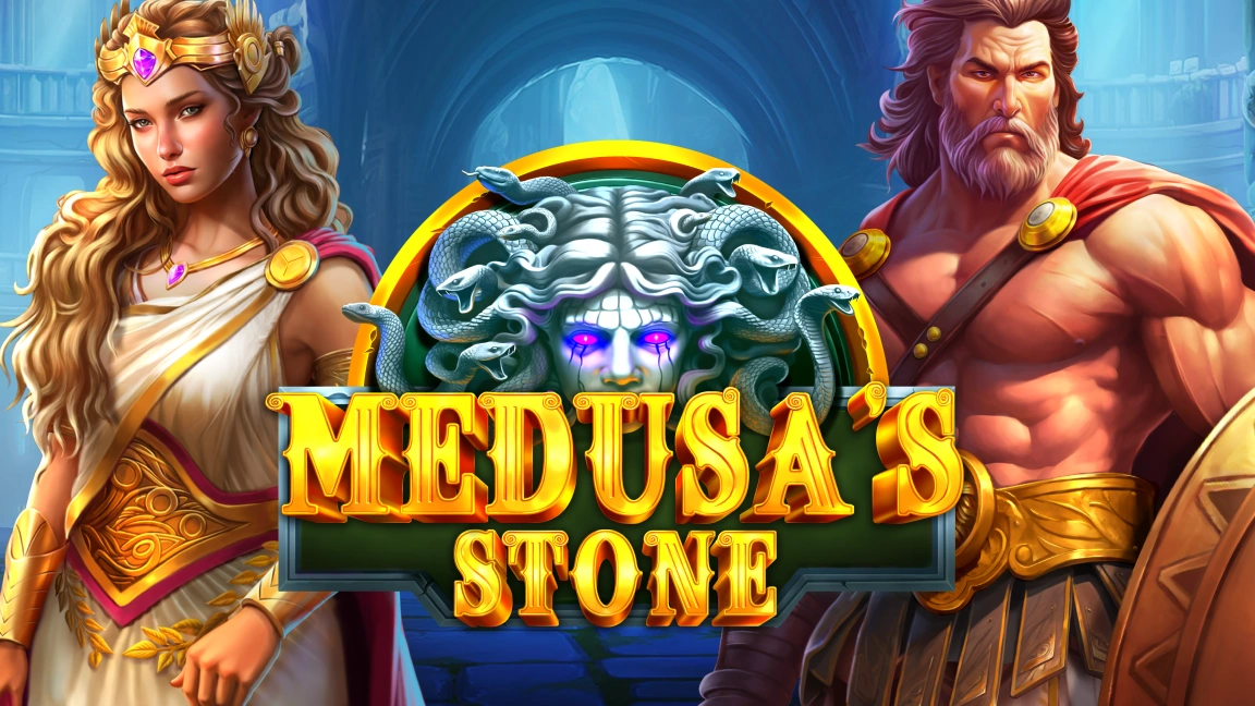 The promotional header for Medusa’s Stone, an online slot game on Betty.ca.