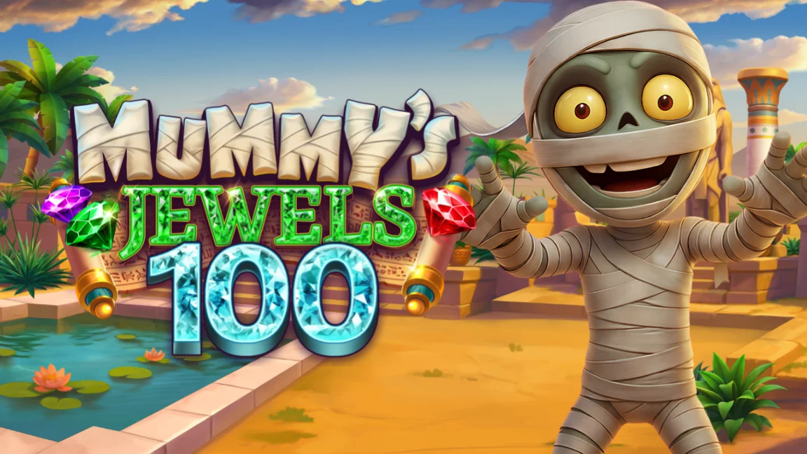 The promotional header for Mummy's Jewels 100, an online slot game on Betty.ca.