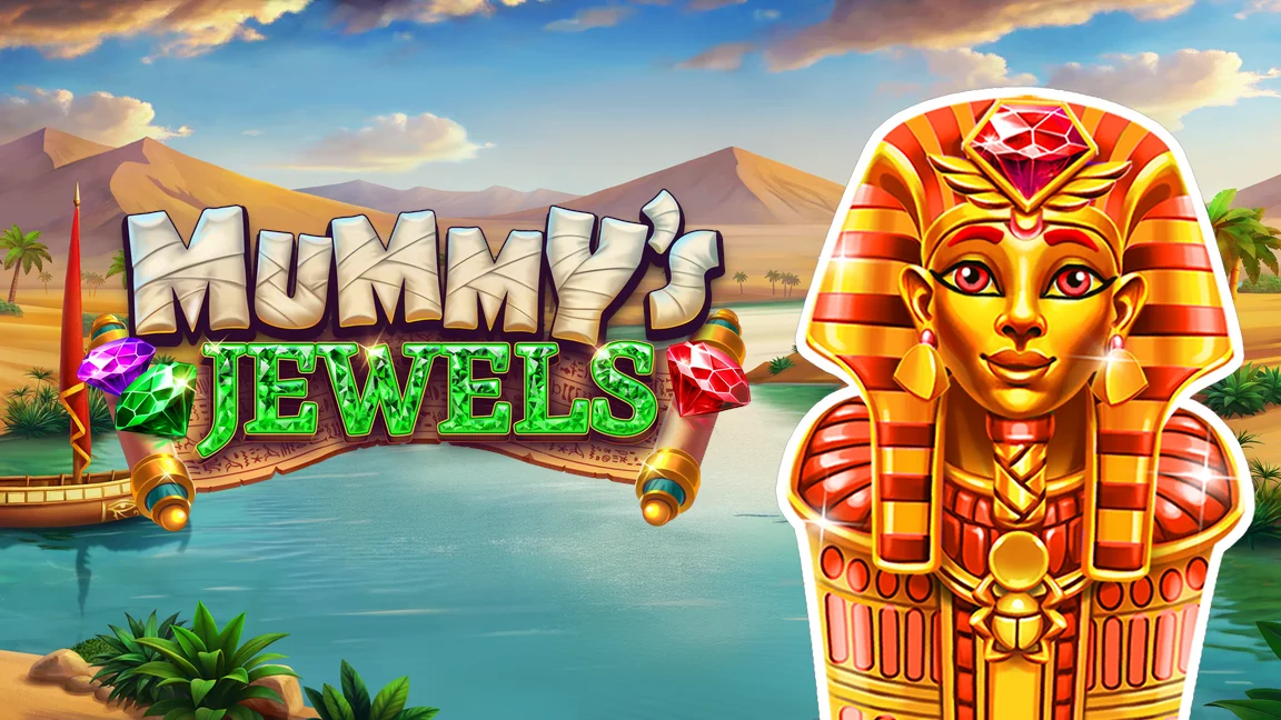 The promotional header for Mummy’s Jewels, an online slot game on Betty.ca.