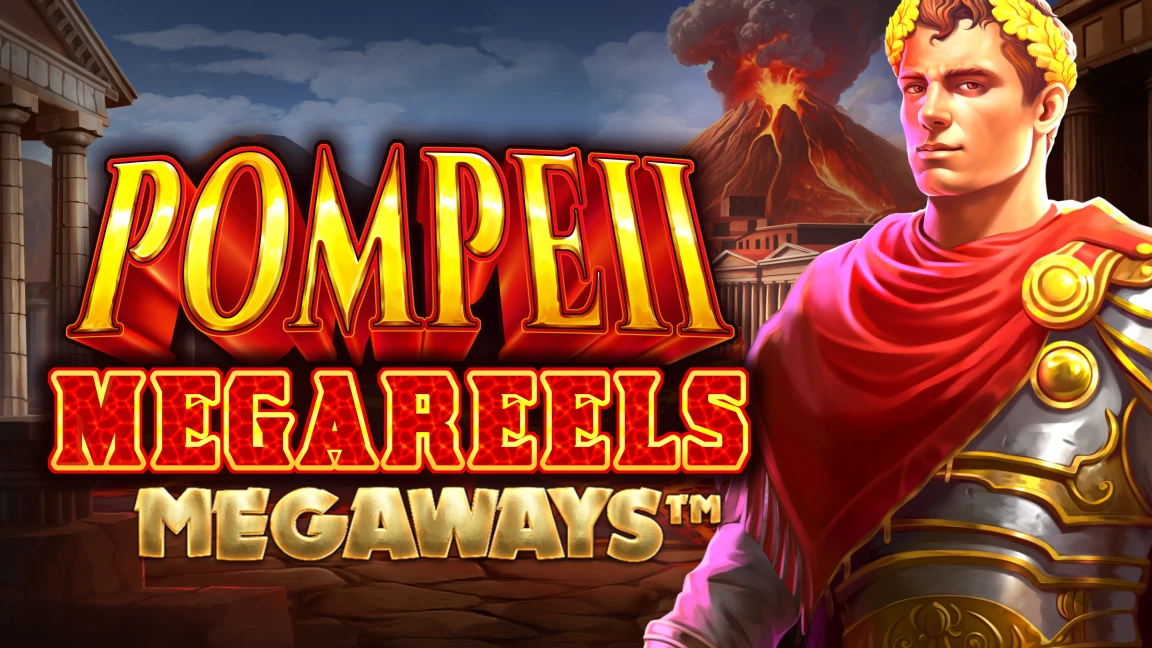 The promotional header for Pompeii Megareels Megaways, an online slot game on Betty.ca.
