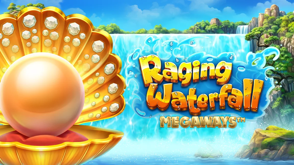 The promotional header for Raging Waterfall Megaways, an online slot game on Betty.ca.