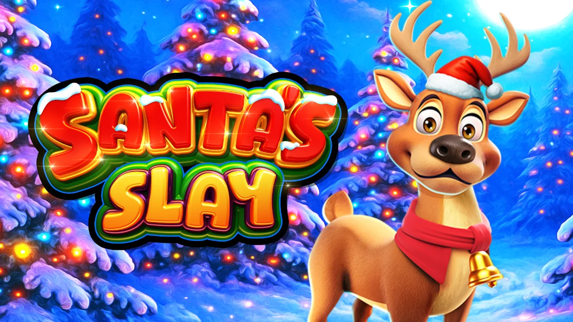 The promotional header for Santa’s Slay, an online slot game on Betty.ca.