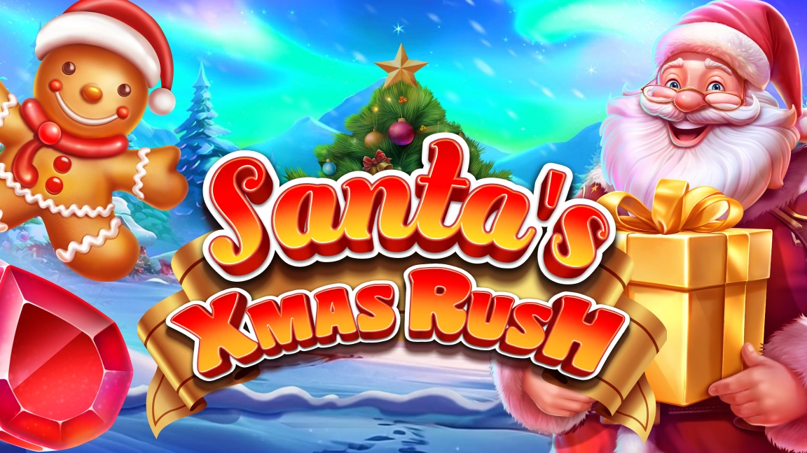 The promotional header for Santa’s Xmas Rush, an online slot game on Betty.ca.