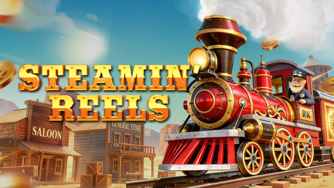 The promotional header for Steamin’ Reels, an online slot game on Betty.ca.