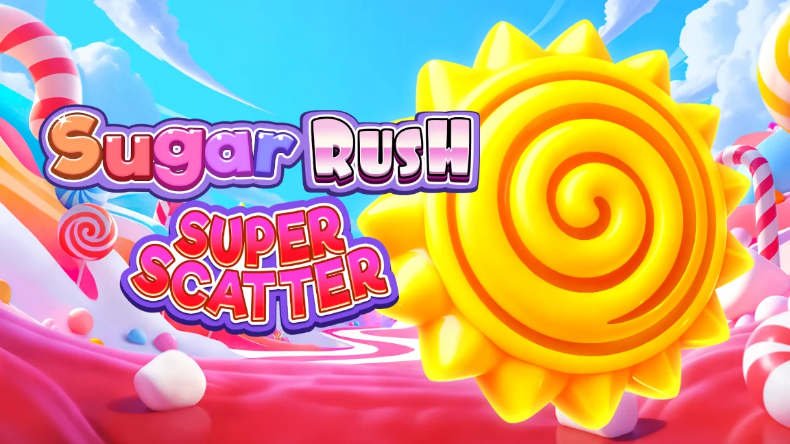 The promotional header for Sugar Rush Super Scatter, an online slot game on Betty.ca.