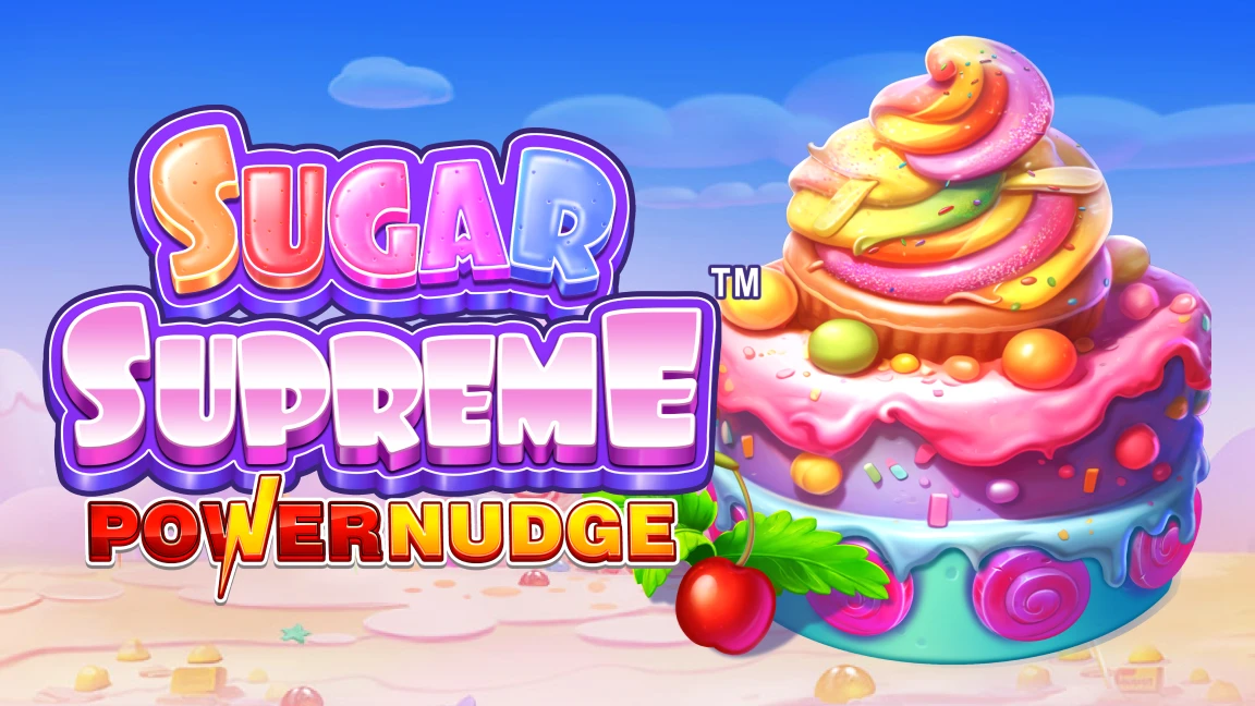 The promotional header for Sugar Supreme Powernudge, an online slot game on Betty.ca.