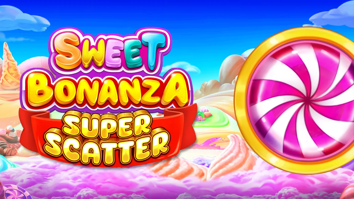 The promotional header for Sweet Bonanza Super Scatter, an online slot game on Betty.ca.