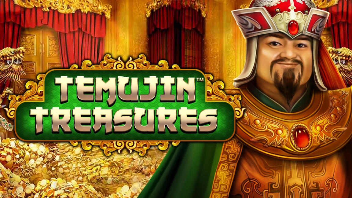 The promotional header for Temujin Treasures, an online slot game on Betty.ca.