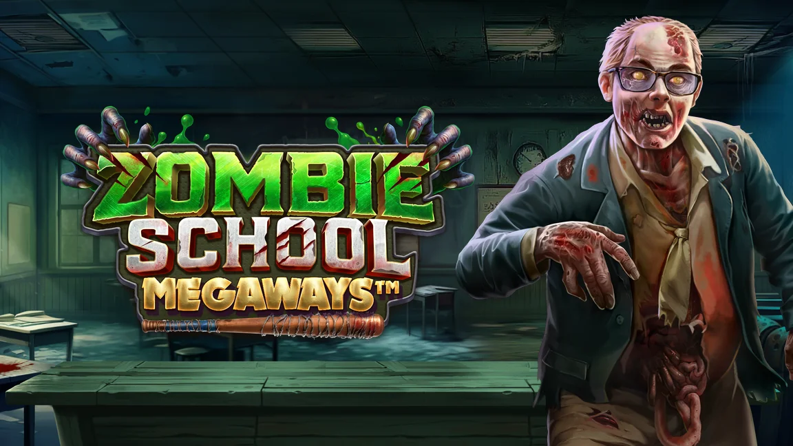 The promotional header for Zombie School Megaways, an online slot game on Betty.ca.