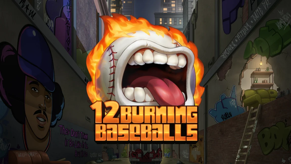 The promotional header for 12 Burning Baseballs, an online slot game on Betty.ca.