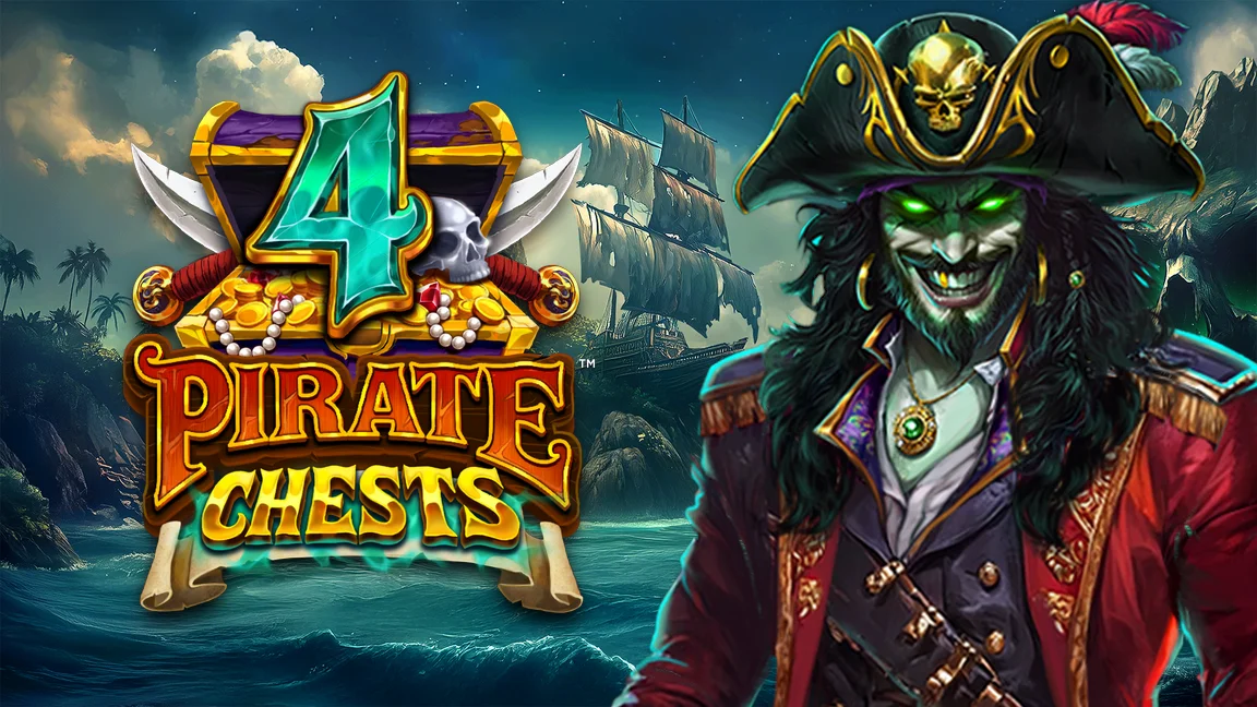 The promotional header for 4 Pirate Chests, an online slot game on Betty.ca.
